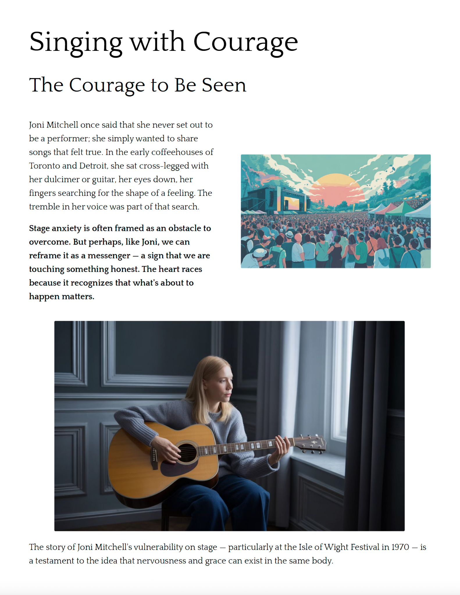 Sing Anyway interior about singing with courage and being seen