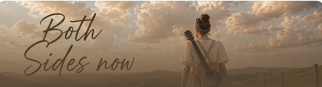 Avigail walking along a prairie fence line at sunset with her guitar on her back